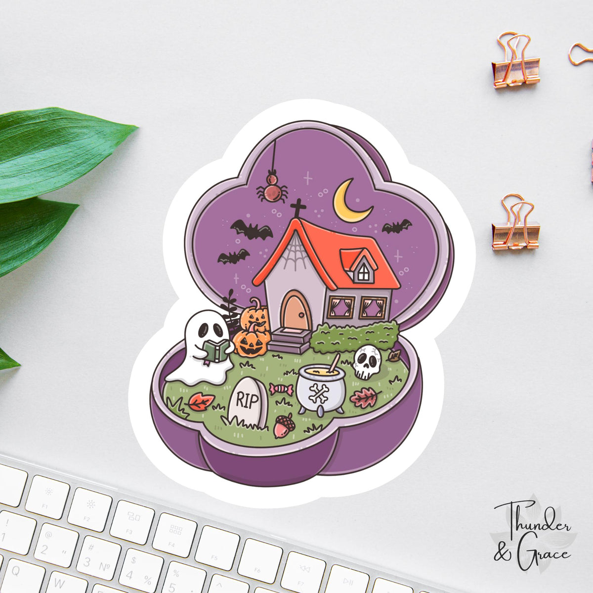 Haunted Halloween Ghost Reading sticker