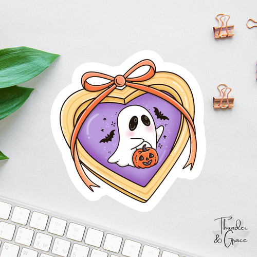 Spooky Halloween Girlie Coquette Ghost sticker, just waiting for halloween