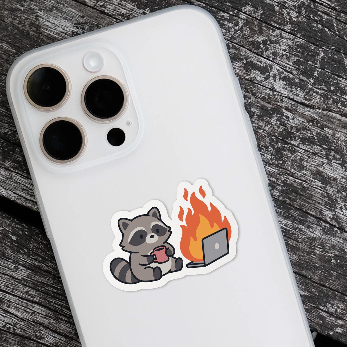 Raccoon on Fire sticker, office chaos humor – view 4