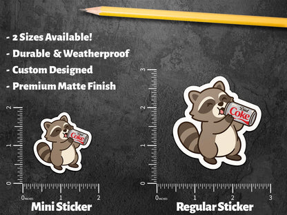 Diet Soda Raccoon sticker, funny raccoon drinking soda – view 2