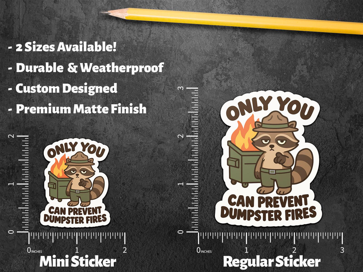 Only You Can Prevent Dumpster Fires sticker, workplace chaos humor – view 2