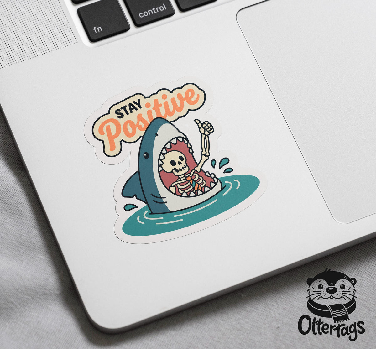 Stay Positive Shark Skeleton sticker, sarcastic positivity – view 3
