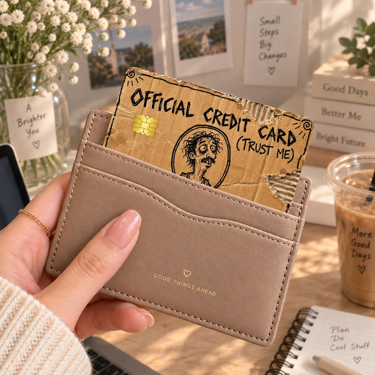 Official Credit Card Trust Me funny card skin with hand-drawn sketch design and gold chip – view 2