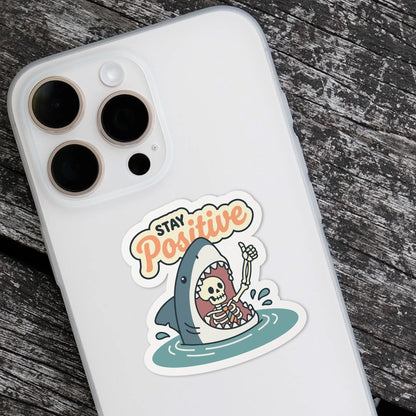 Stay Positive Shark Skeleton sticker, sarcastic positivity – view 4