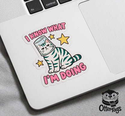 I Know What I’m Doing Cat sticker, sarcastic cat humor – view 3