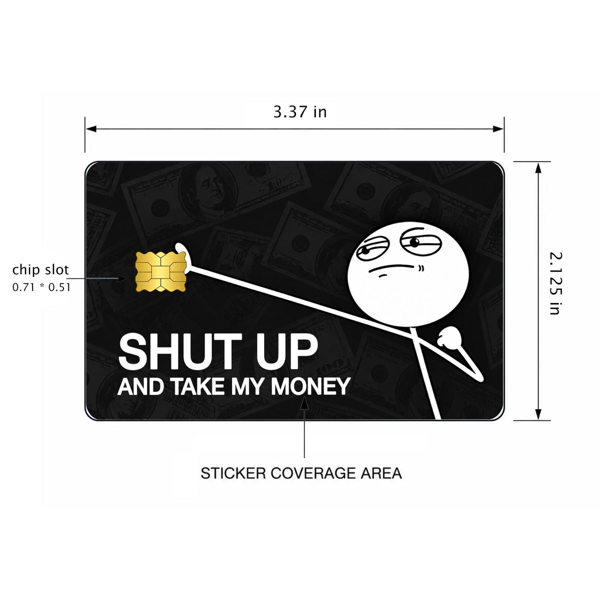 Shut Up and Take My Money funny card skin with stick figure and dollar bill background – view 3