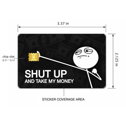 Shut Up and Take My Money funny card skin with stick figure and dollar bill background – view 3