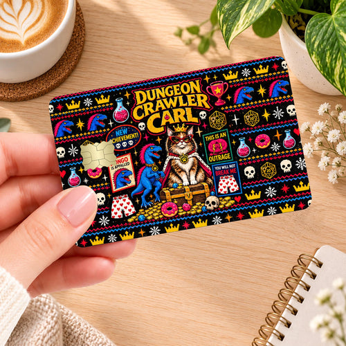 Dungeon Crawler Carl Ugly Christmas Card Skin – Donut & Mongo