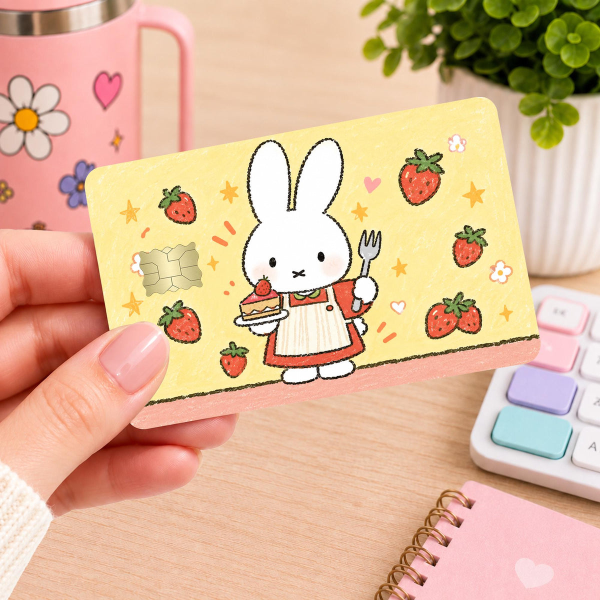 Kawaii Bunny Strawberry Cake Card Skin