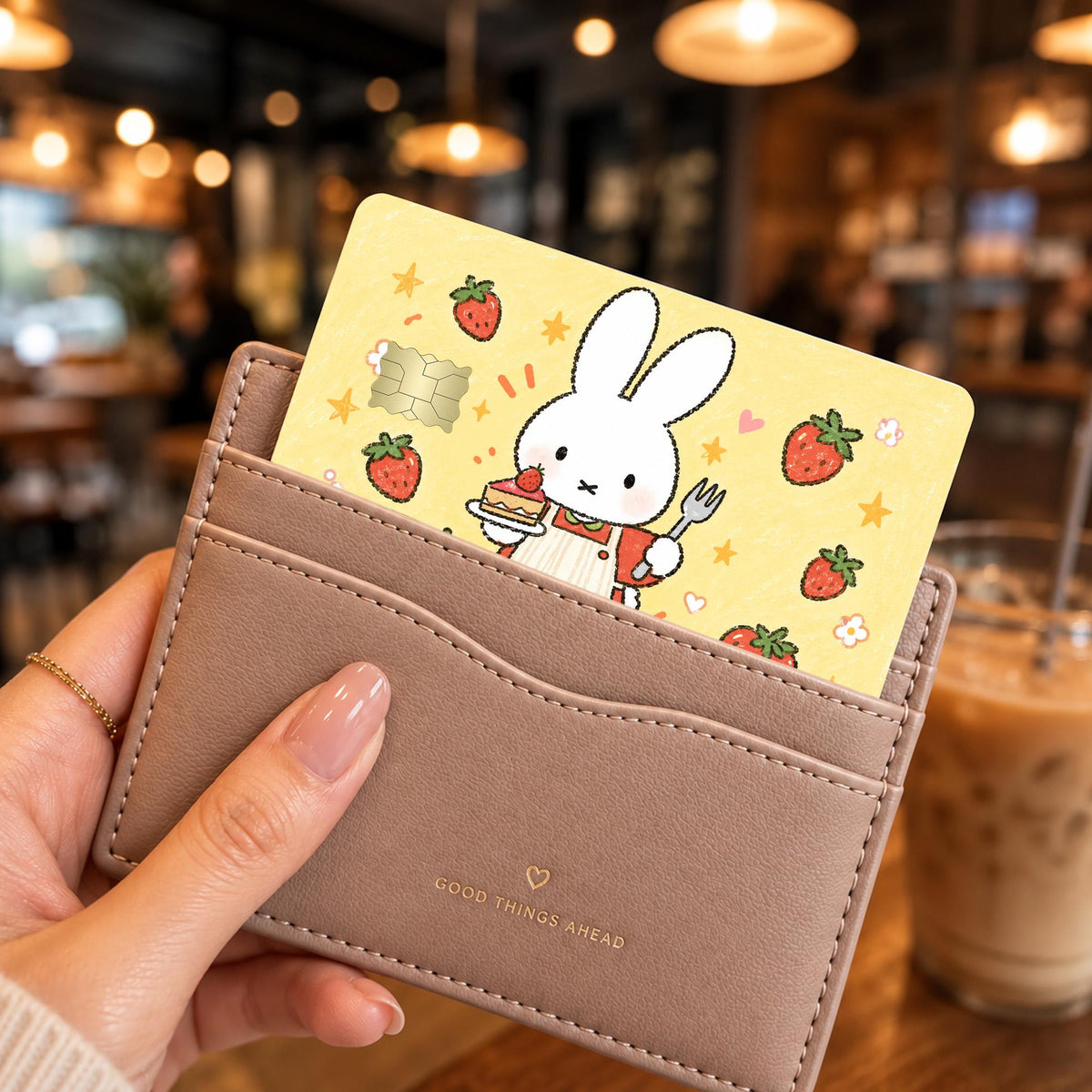 Kawaii Bunny Strawberry Cake Card Skin – view 2