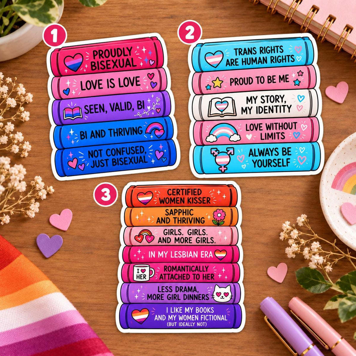 Pride Book Stack Sticker – Rainbow Bookish Decal – view 2