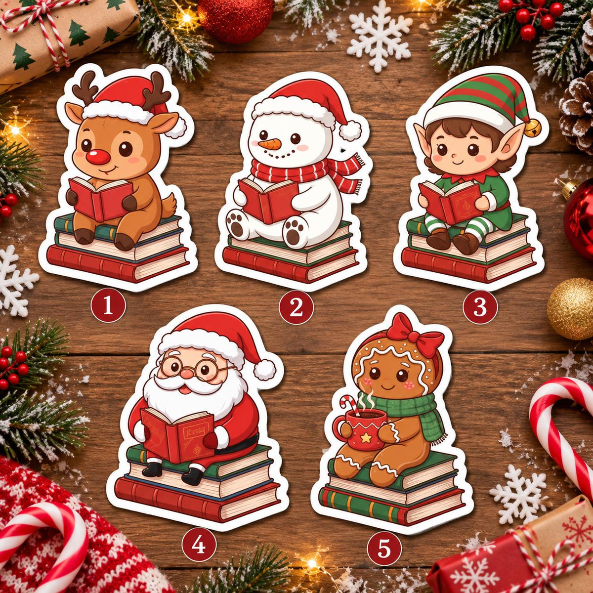 Cute Christmas Reading Stickers – Holiday Book Lover Set 3