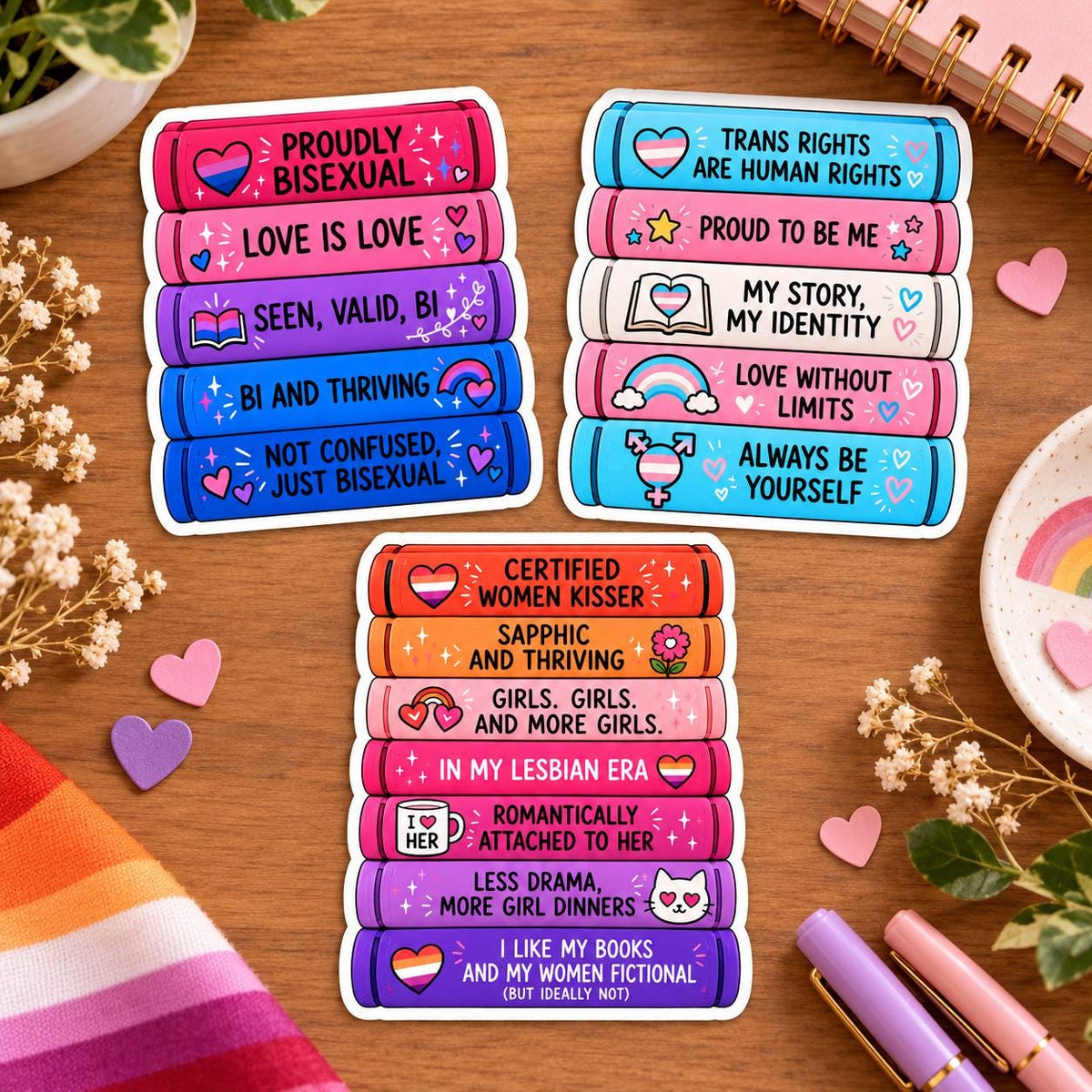 Pride Book Stack Sticker – Rainbow Bookish Decal