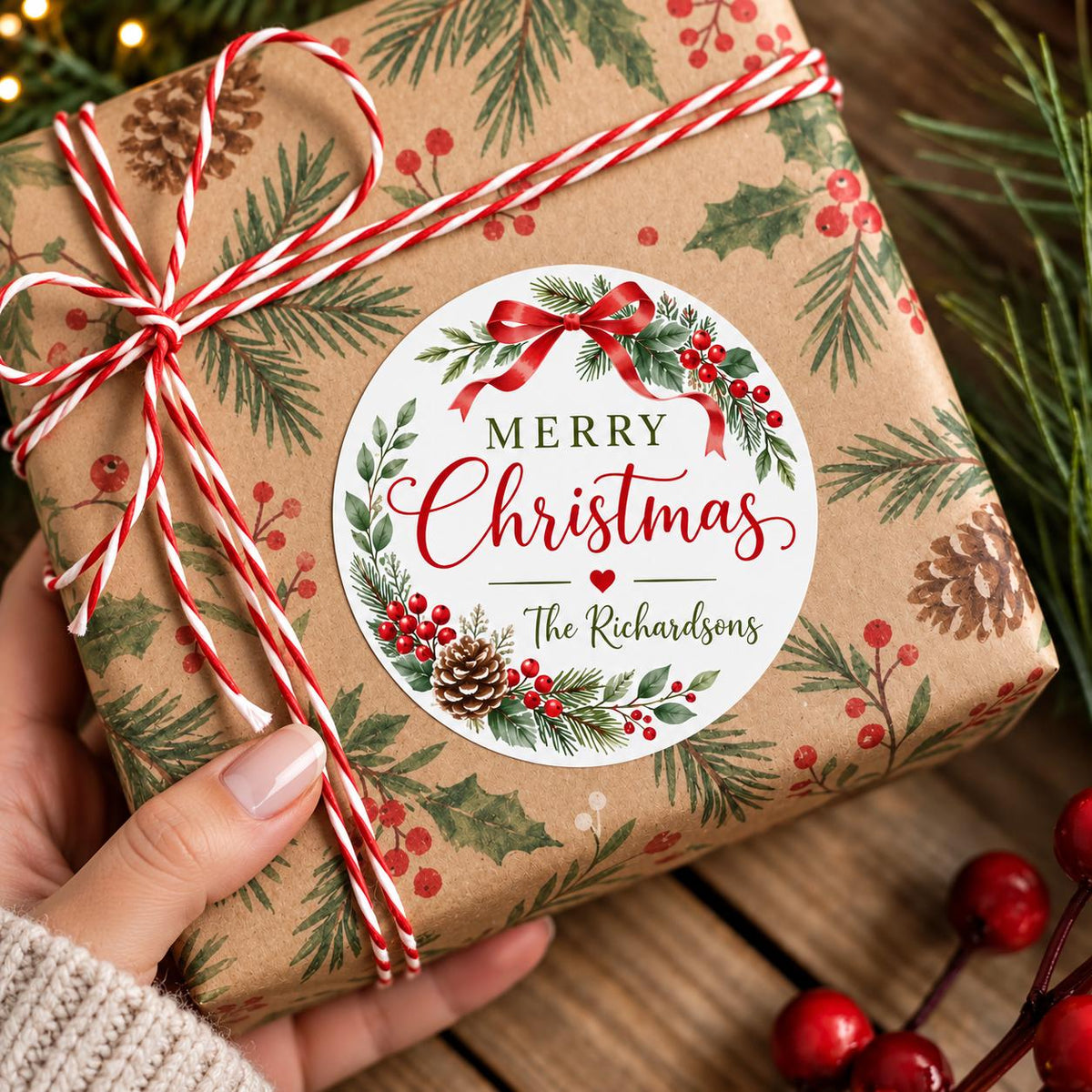 Christmas Gift Label Stickers – Garland & Wreath