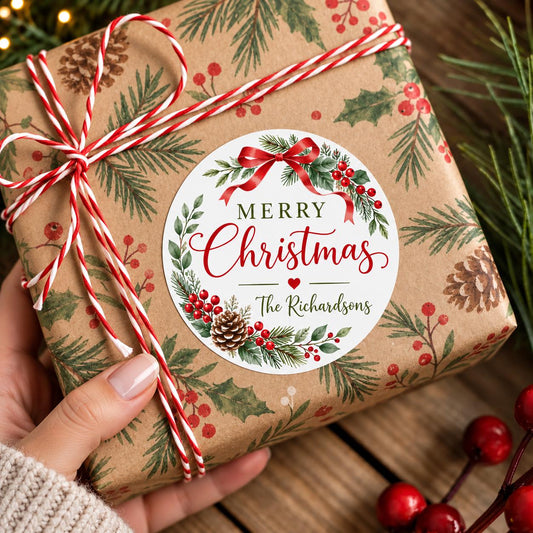 Christmas Gift Label Stickers – Garland & Wreath