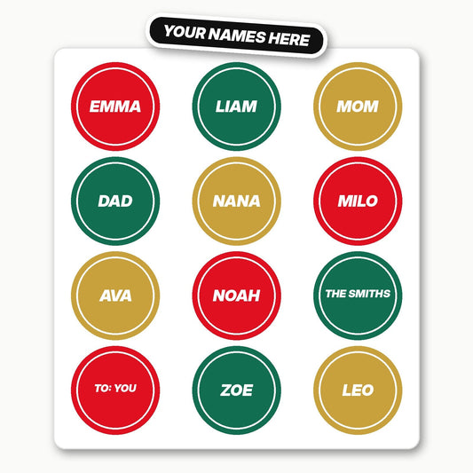 Custom Name Christmas Gift Stickers (Sheet of 12) by Stickreews